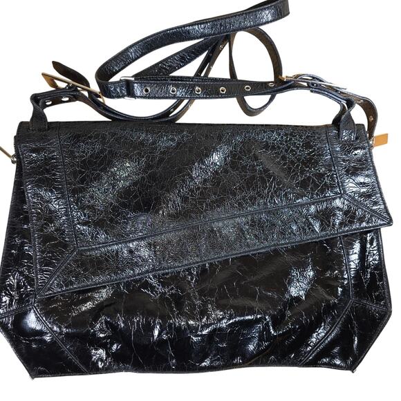 Black Original Large Kooba Black Patent Leather Messenger/Crossbody/Computer Bag - Picture 1 of 7